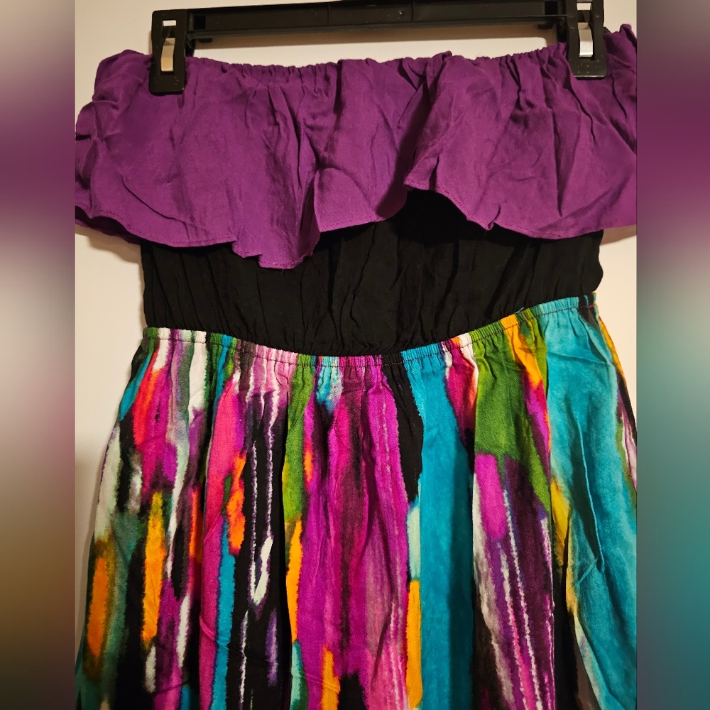 Bright Strapless Asymmetrical Dress - Picture 2 of 4